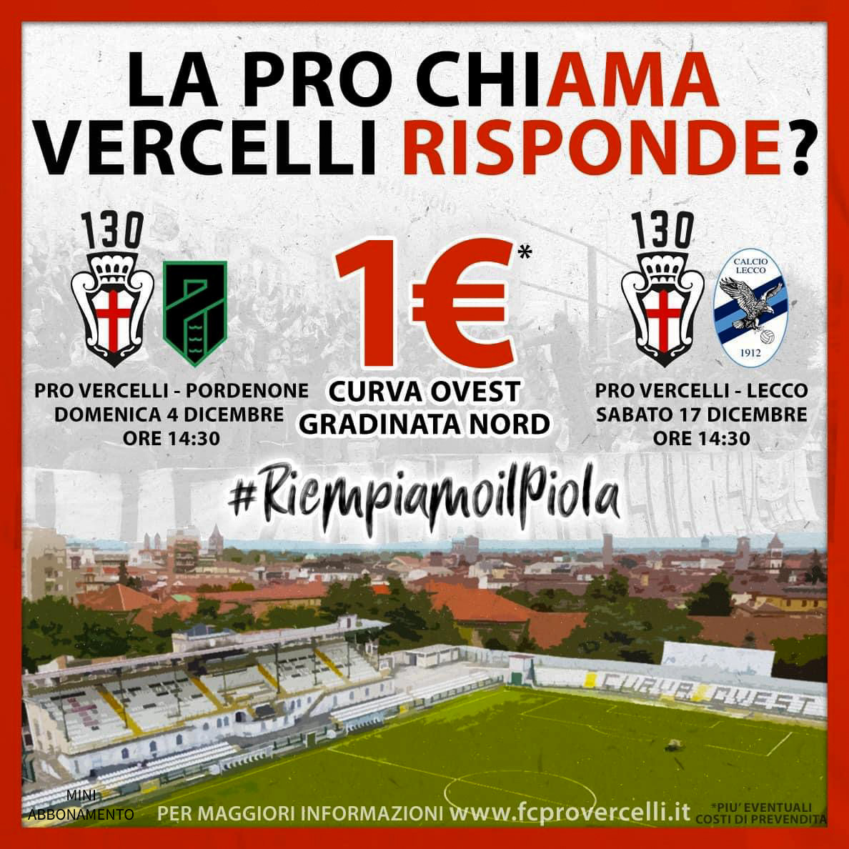 PRO VERCELLI - LECCO: BIGLIETTERIA