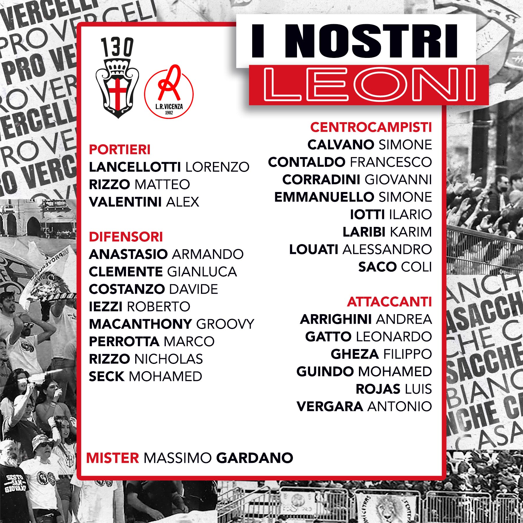PRO VERCELLI - VICENZA: I CONVOCATI